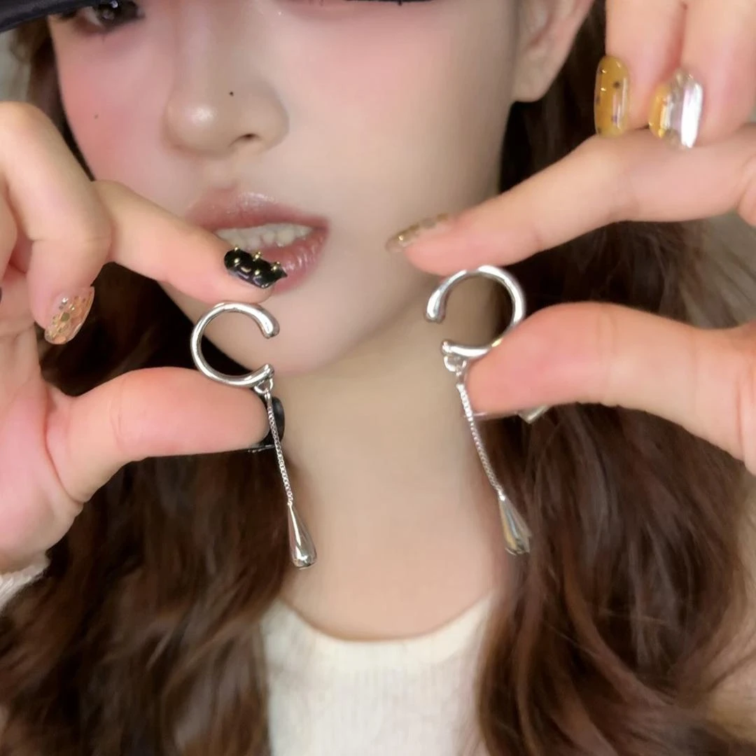 ins冷淡风百搭简约长款流苏链条水滴无耳洞耳骨夹发圈