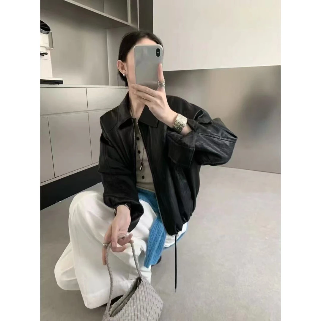 97110千金风秋季皮衣西装领常规款短款ins韩版春秋宽松
