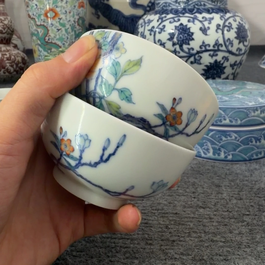 顺***然摆件摆件好看斗彩杯子一对