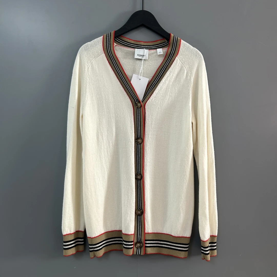 95新 BURBERRY/博柏利 Burberry白色条纹开衫