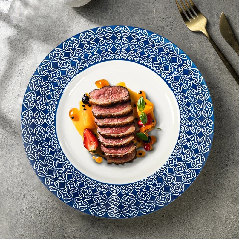 [小泽哥]陶瓷27cm蓝色意面盘（j）两只装家用耐高温陶瓷盘