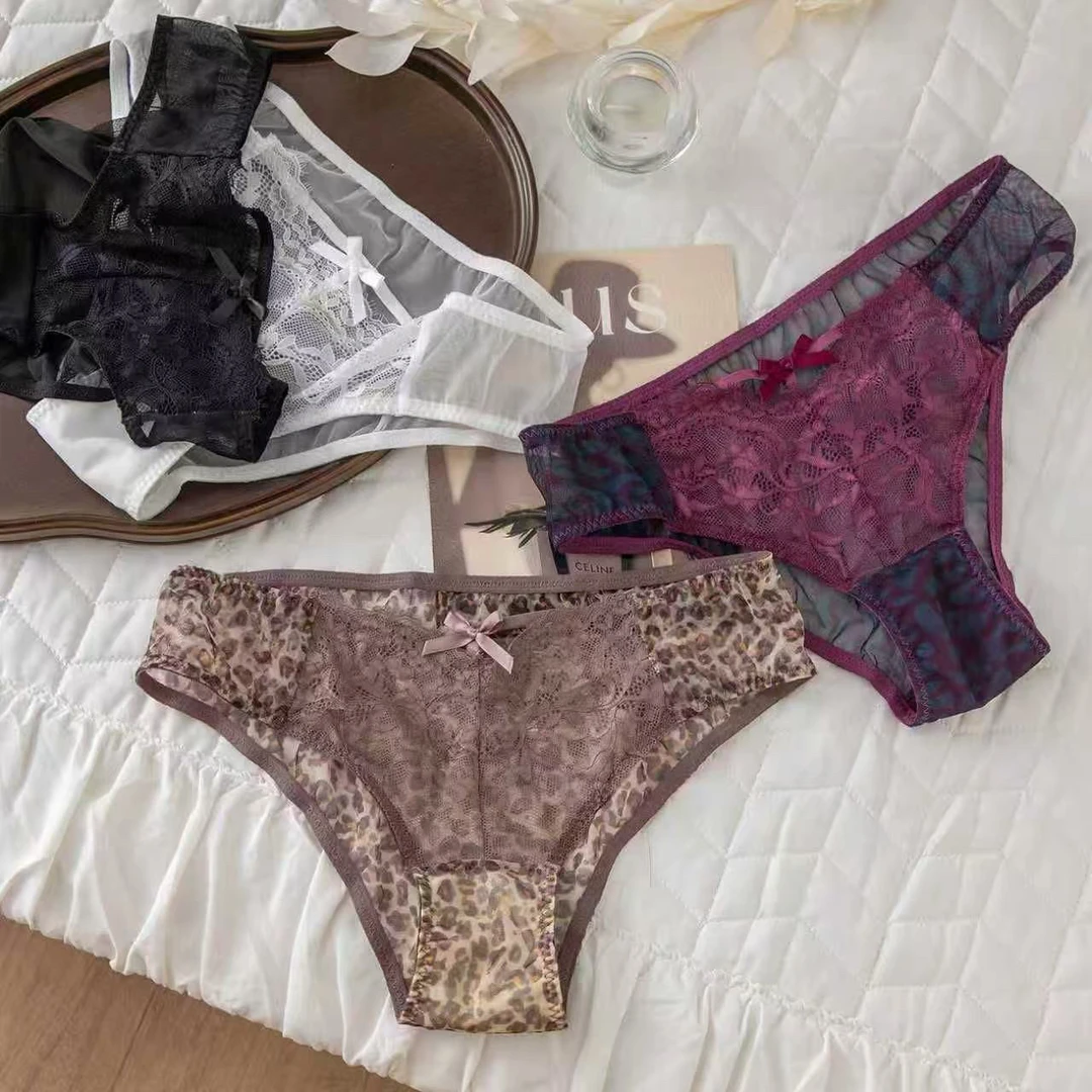 BBY（9NK558#）3条装 蕾丝镂空豹纹低腰内裤12-5