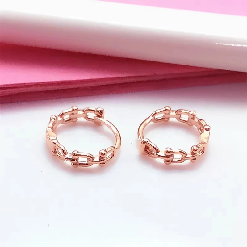 镂空链条耳扣时尚简约气质14K玫瑰金耳饰