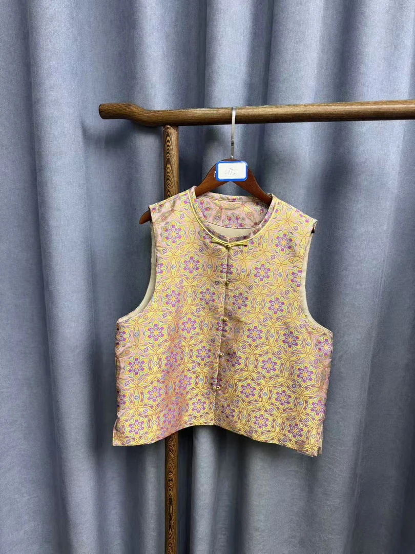 2025夏季新款休闲百搭香云纱宋锦背心马甲女l795