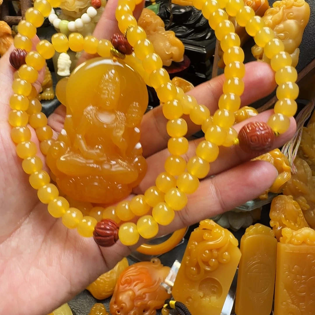 小***霖石英质玉（黄龙玉）未镶嵌套链缅黄 冰黄 精品观音套链