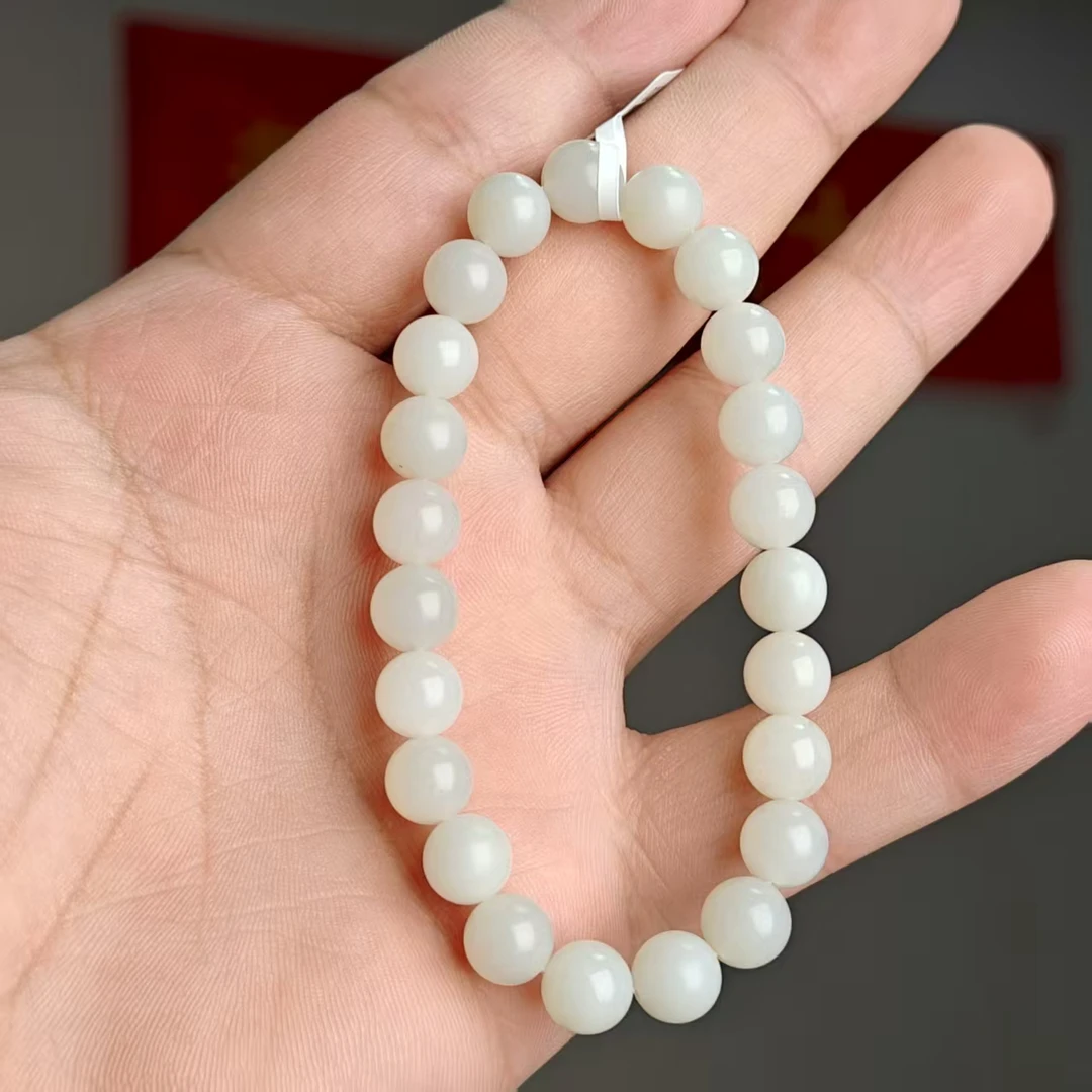 约8mm+米达料和田玉圆珠手串手串