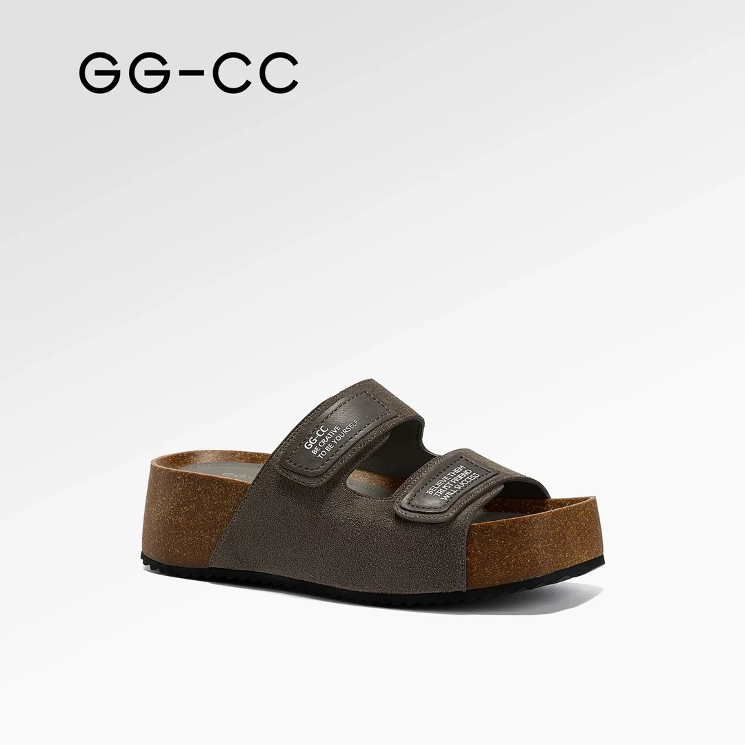 【悠长假期】GGCC2025年夏季新款复古双扣厚底勃肯凉拖鞋沙滩鞋女