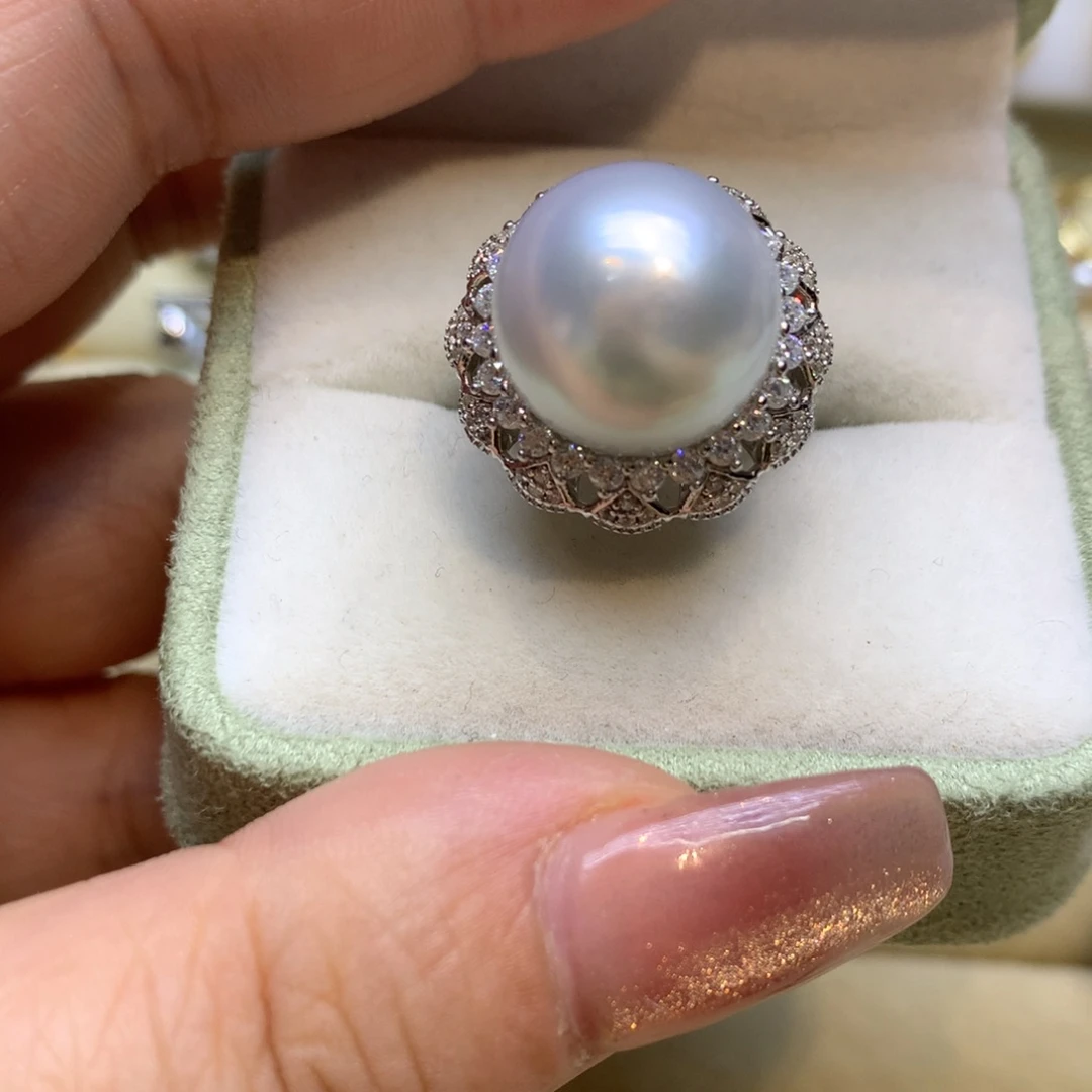 银S925镶嵌戒指海水珍珠