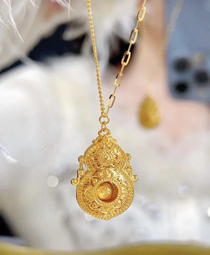 黄金四美AB链女新款足金福禄葫芦转运珠项链节日礼物