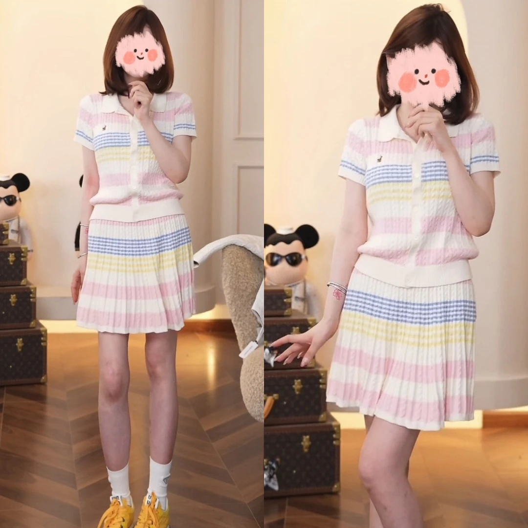 2025春夏新款时尚设计感洋气休闲POLO领针织衫绝美半身裙两件套女