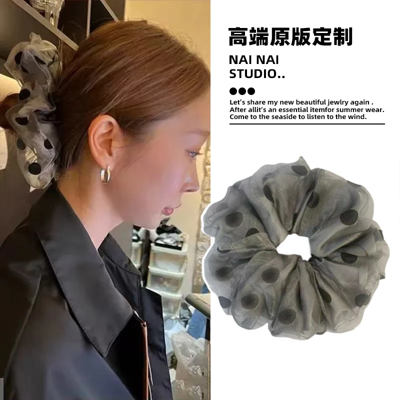 韩国欧尼同款双层波点大肠发圈网纱复古法式发绳新款头绳女