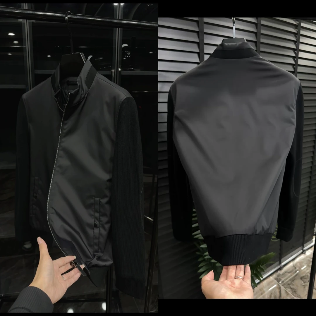 秋冬休闲(内里绵羊毛混纺)薄绵男士帅气立领款修身夹克7252