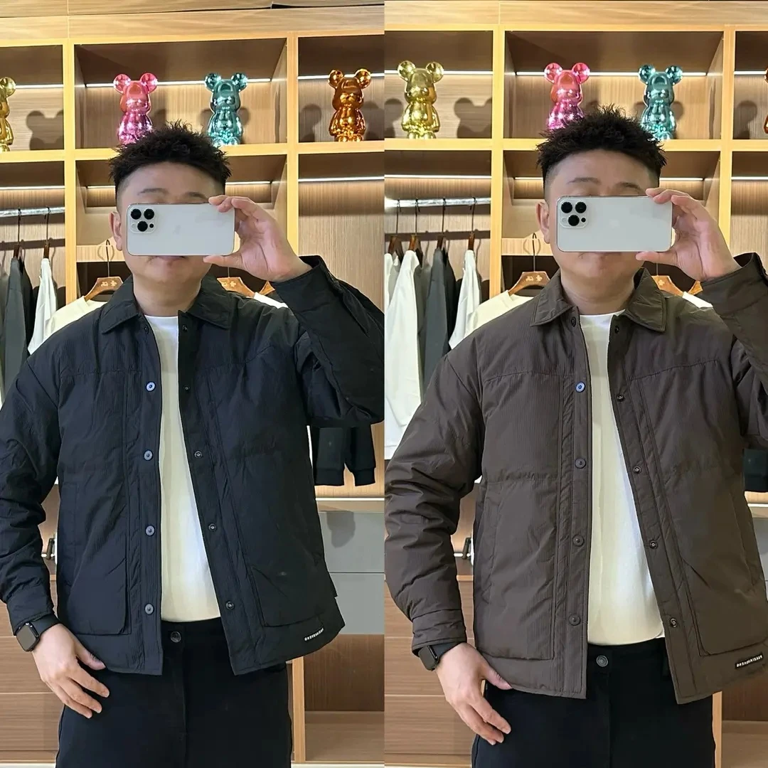 【国标90白鸭绒】冬季新款翻领轻薄羽绒服男士时尚老钱风保暖外套