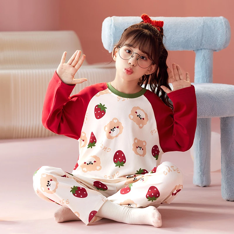 儿童睡衣女童家居服春秋季纯棉长袖女孩宝宝中大童童装秋款套装