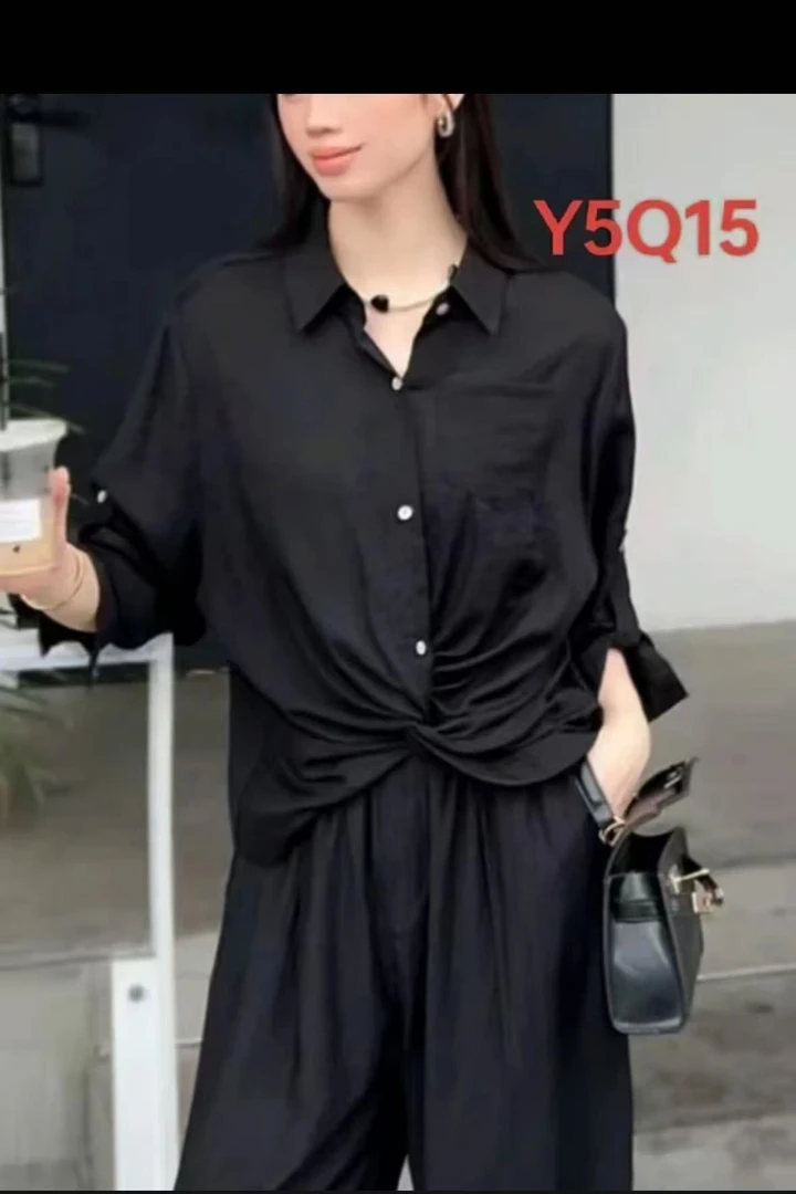 【T1596】装新款设计感长袖衬衫+长裤两件套装