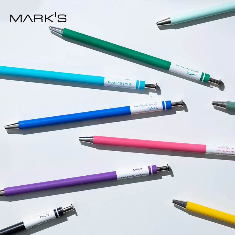 MARK'S Colors木轴按动中性笔0.5mm黑色墨水针管笔尖商务书写圆杆
