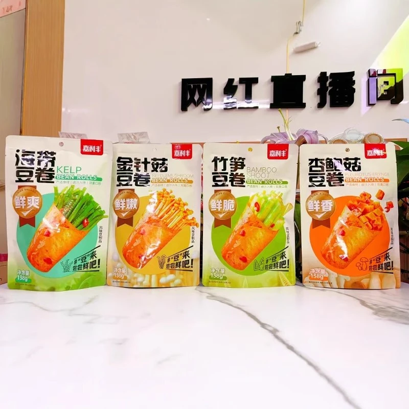 嘉利丰金针菇豆卷138g开袋即食竹笋海带杏鲍菇豆皮卷夜宵麻辣零食