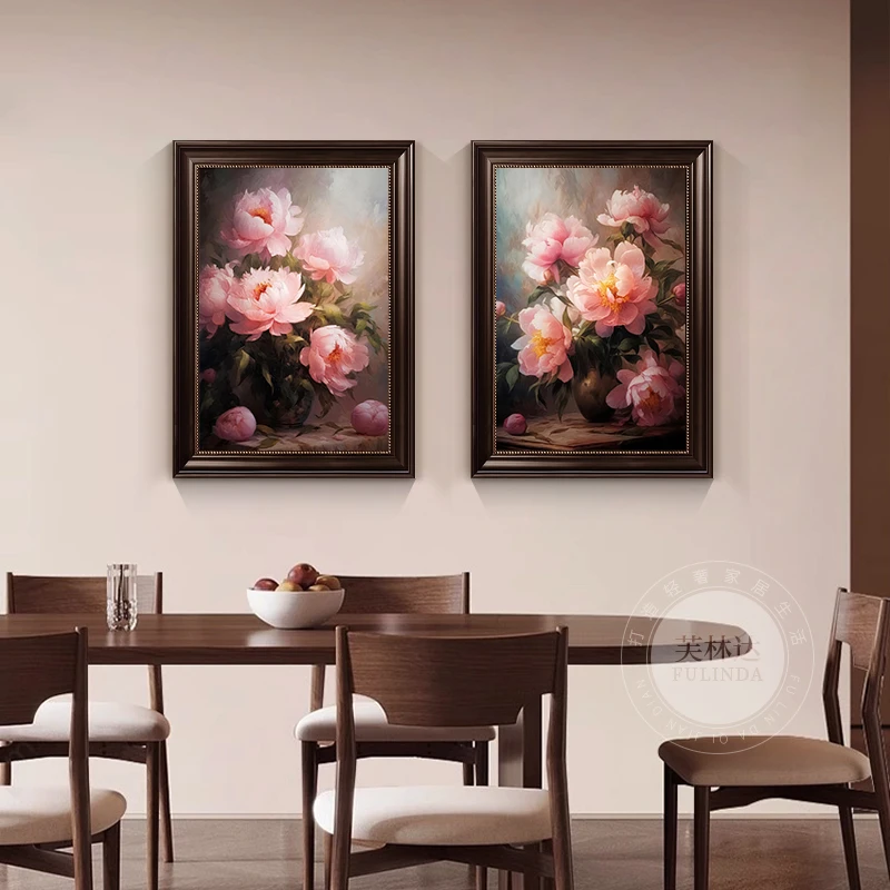 芙林达美式复古餐厅挂画客厅装饰画花卉高档玄关画沙发背景墙壁画