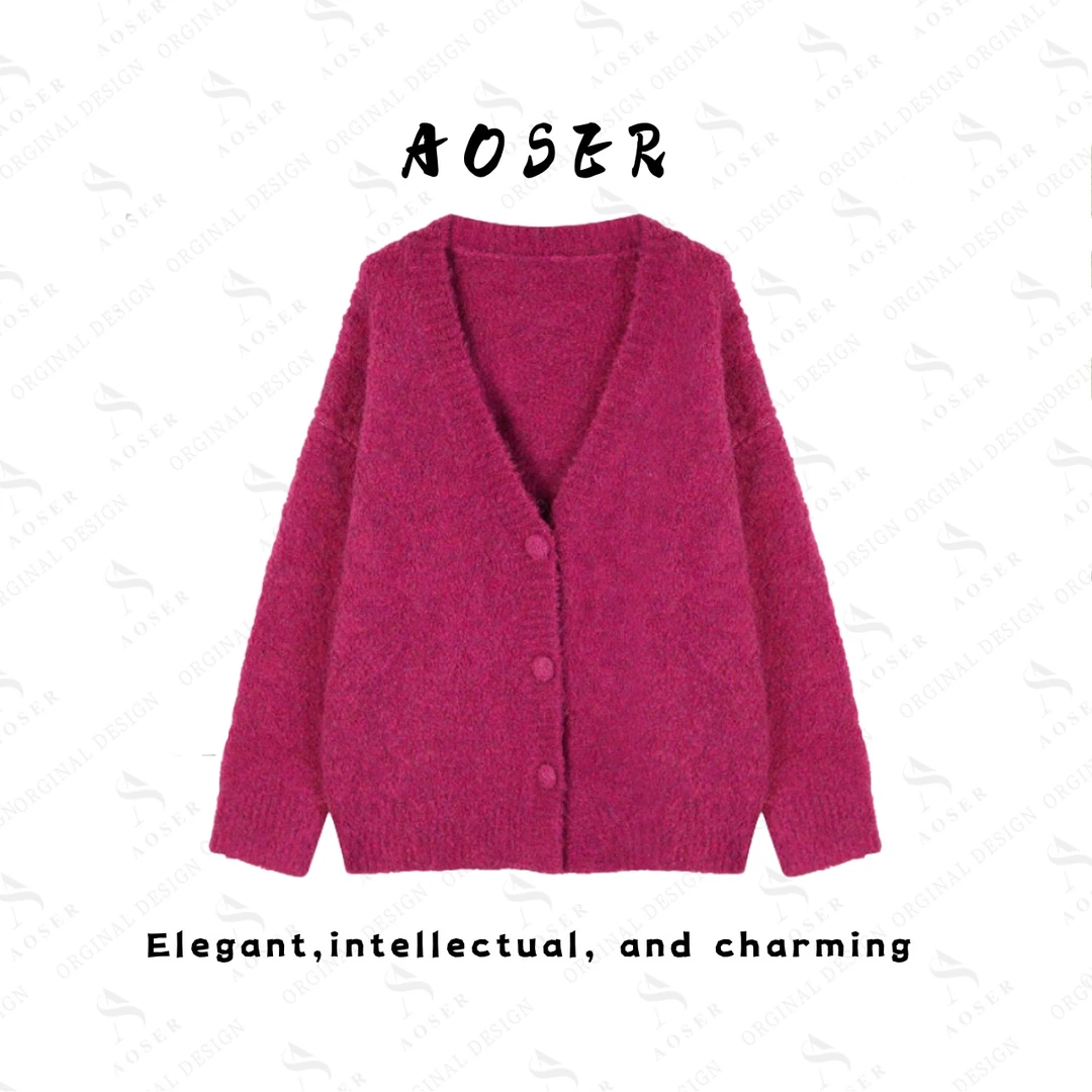 AOSER冬季慵懒风中长款针织女毛针织衫加厚休闲毛衣舒适25067