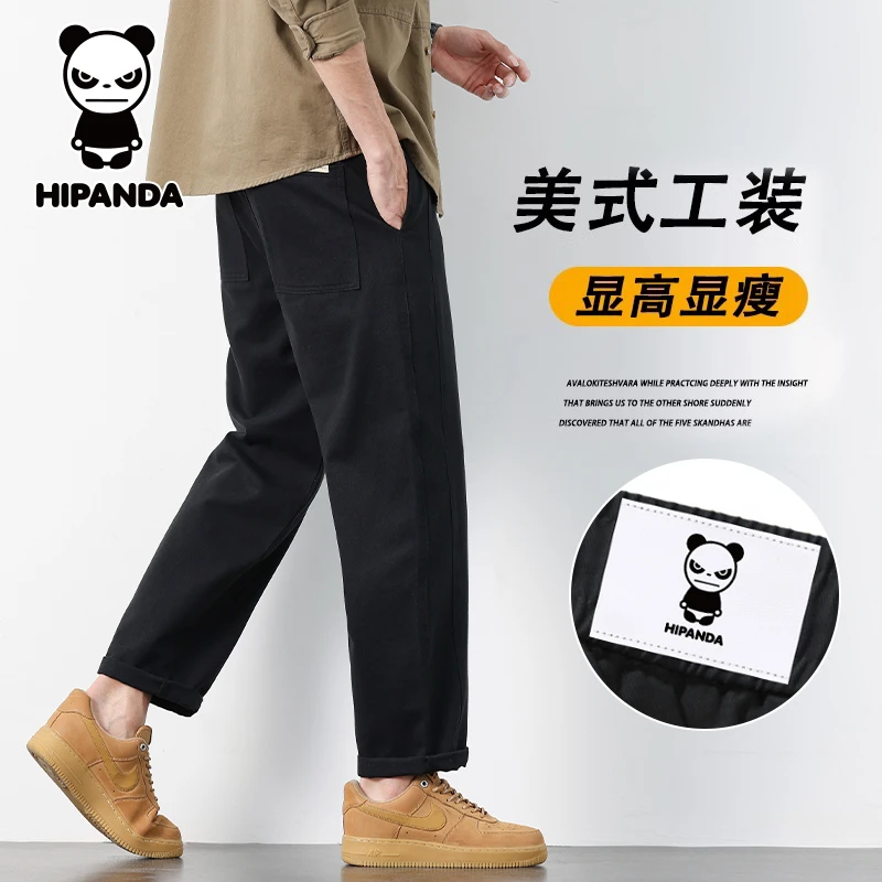 Hi Panda你好熊猫美式纯棉休闲裤男士秋季新款宽松直筒潮牌工装裤