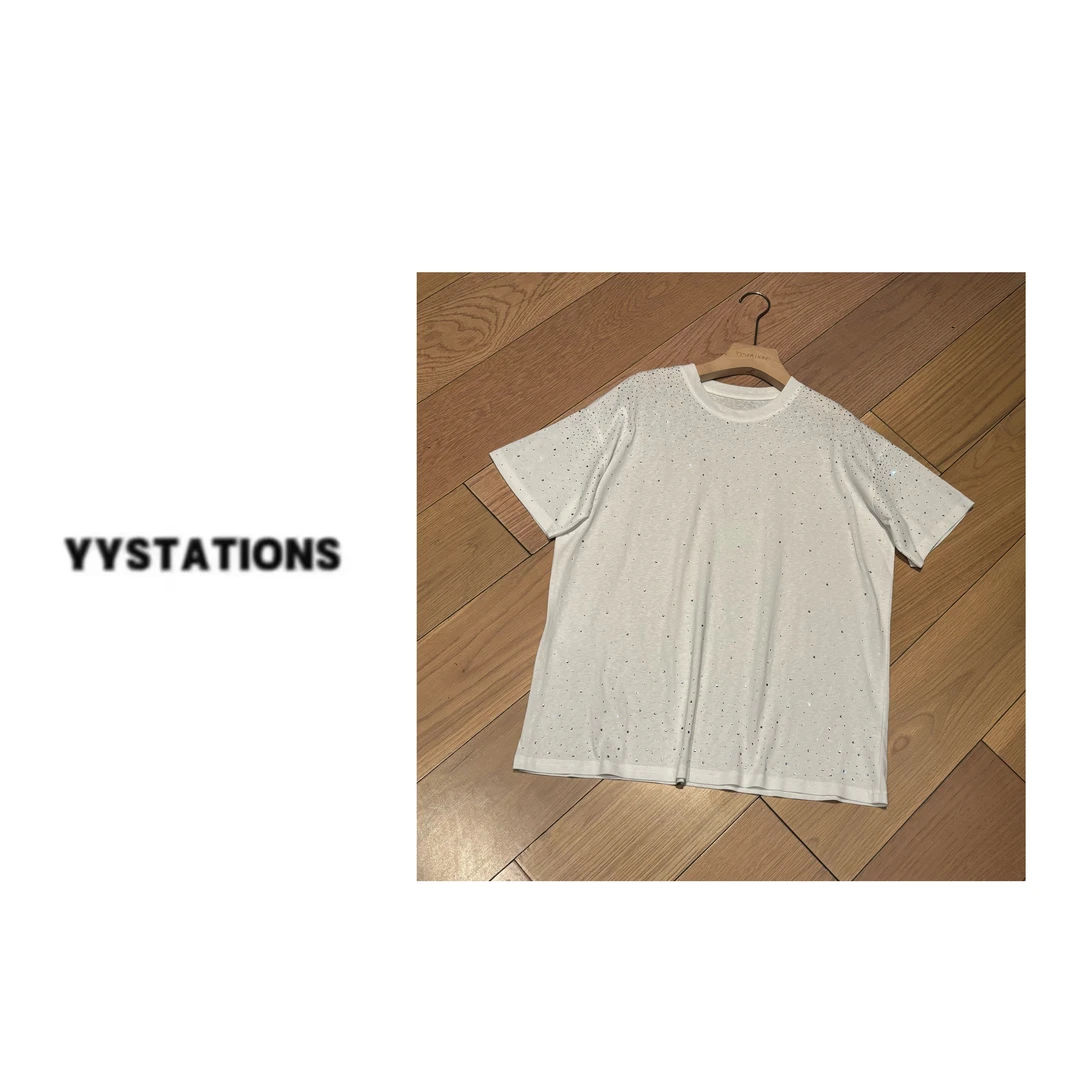 YYSTATIONS 欧货时尚潮牌轻奢T恤短袖小众烫钻高端圆领半袖-1013