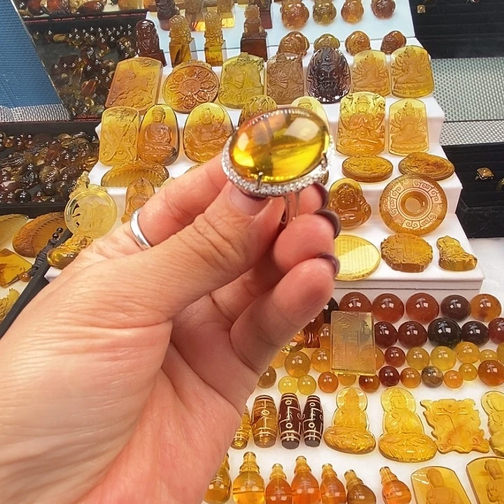琥珀未镶嵌吊坠(不含链)天然缅甸琥珀虫珀戒指
