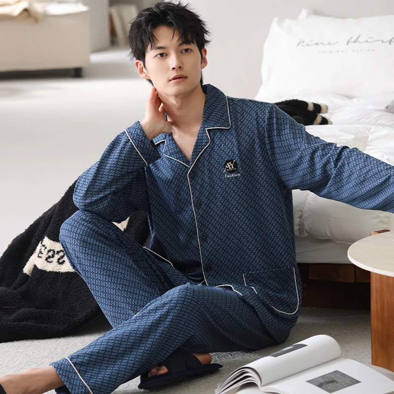 男士睡衣春秋季纯棉2025新款长袖宽松大码中年爸爸开衫家居服外穿