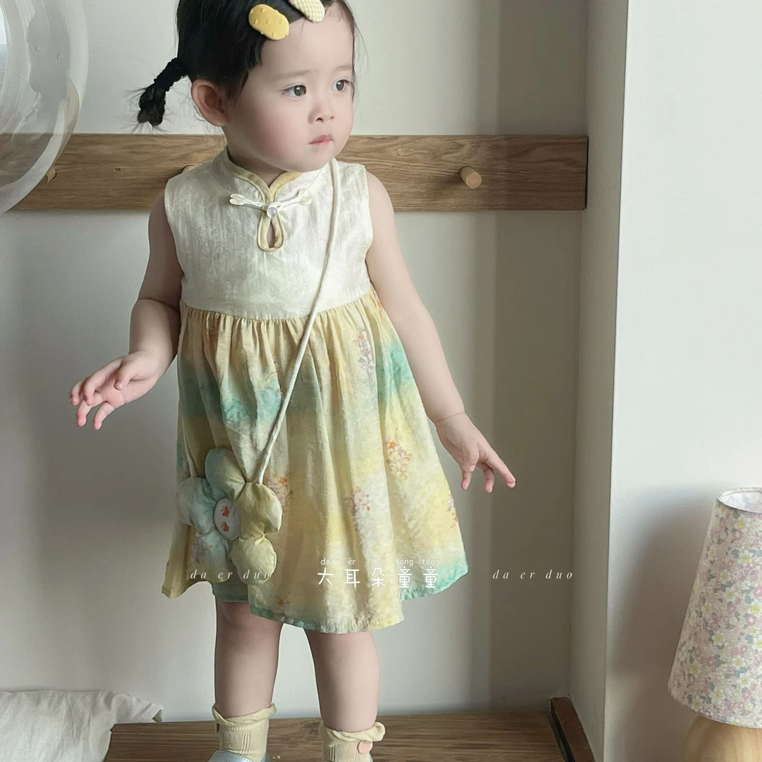 女童碎花连衣裙儿童夏季夏装2025新款款女宝宝新中式无袖裙子