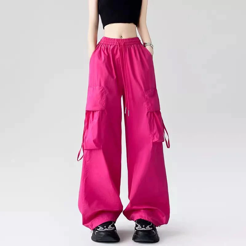 【非主图】玫红色工装裤女夏薄款2025新款宽松显瘦火龙果色阔腿休闲