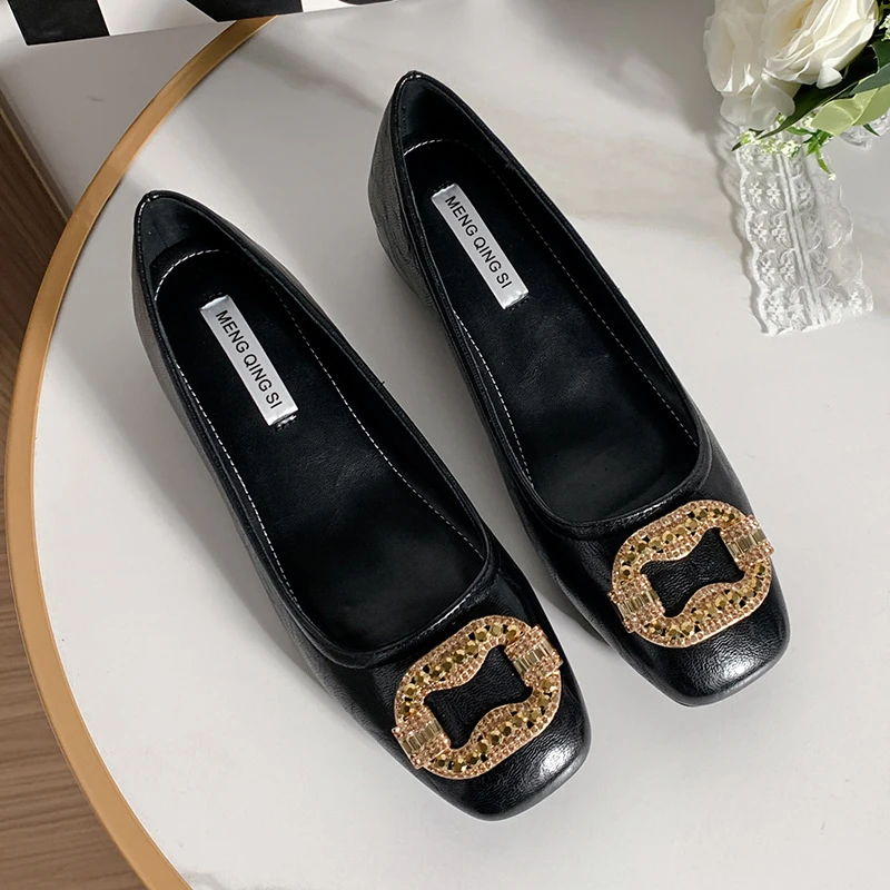 法式复古软皮芭蕾舞鞋女方头瓢鞋内增高蝴蝶结单鞋小码奶奶鞋软底