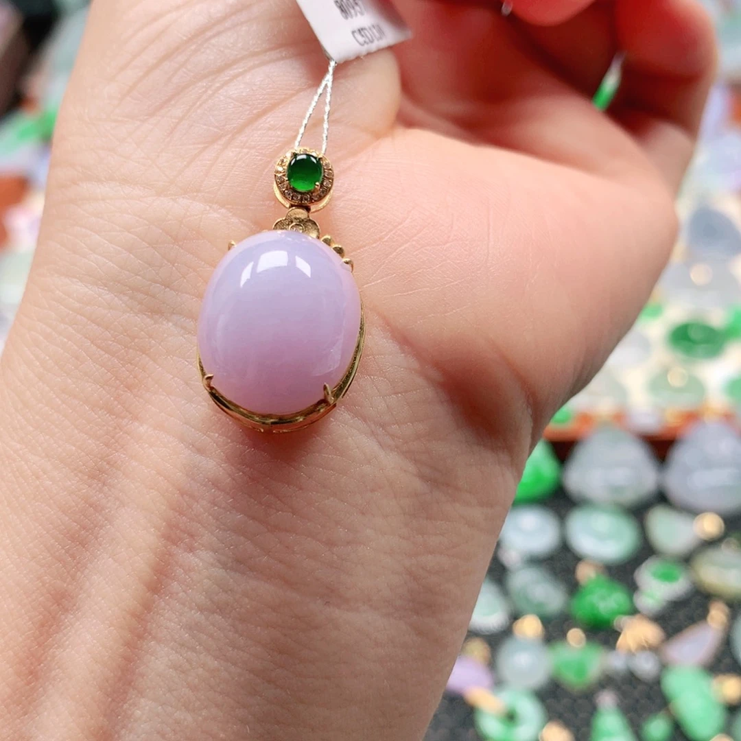 翡翠18K金镶嵌吊坠(不含链)