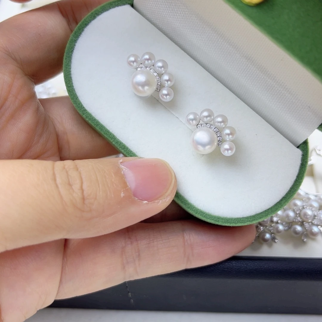 耳饰银S925镶嵌淡水珍珠