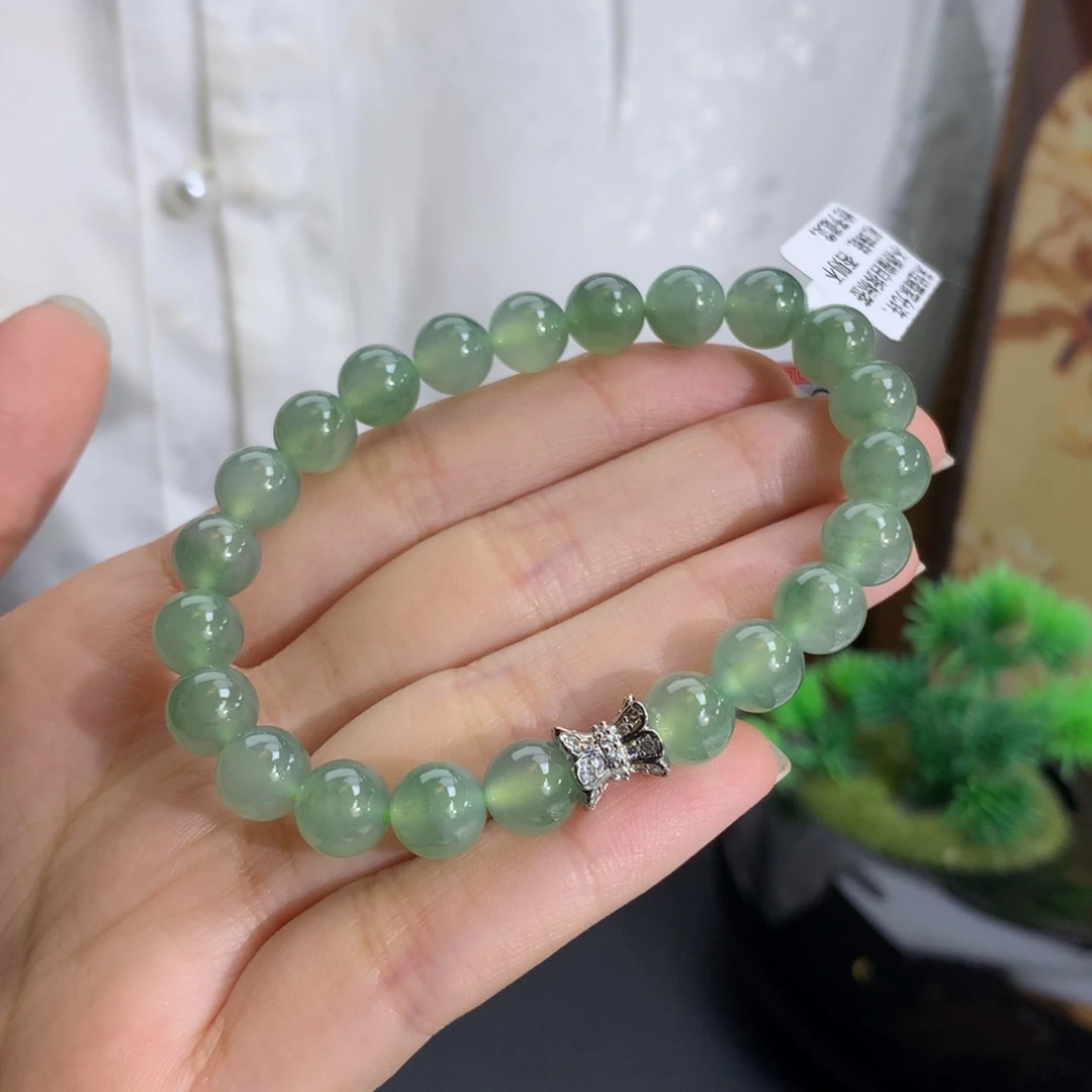 未镶嵌手串翡翠卡8.0冰胶湖水绿飘花