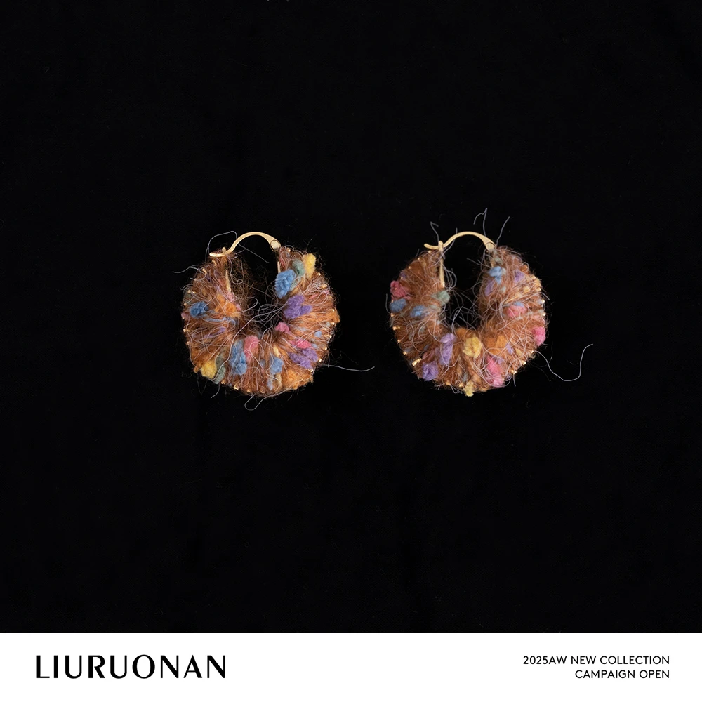 黄铜耳饰 LIURUONAN 25WIN 波西米亚风棕色缠绕毛线圆圈耳环