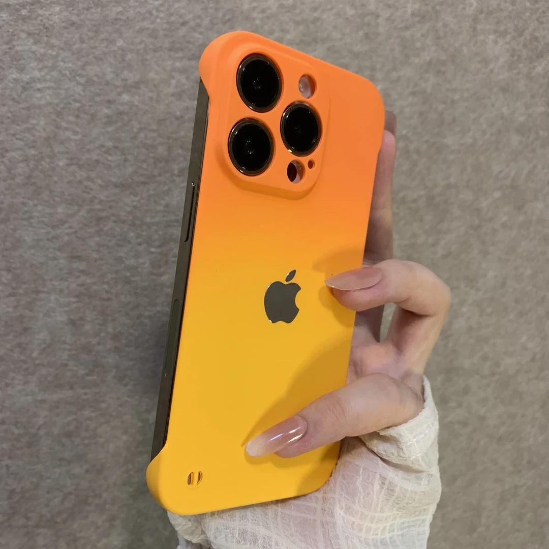 渐变双色无边框适用苹果16promax手机壳iPhone15潮牌14网红13散热