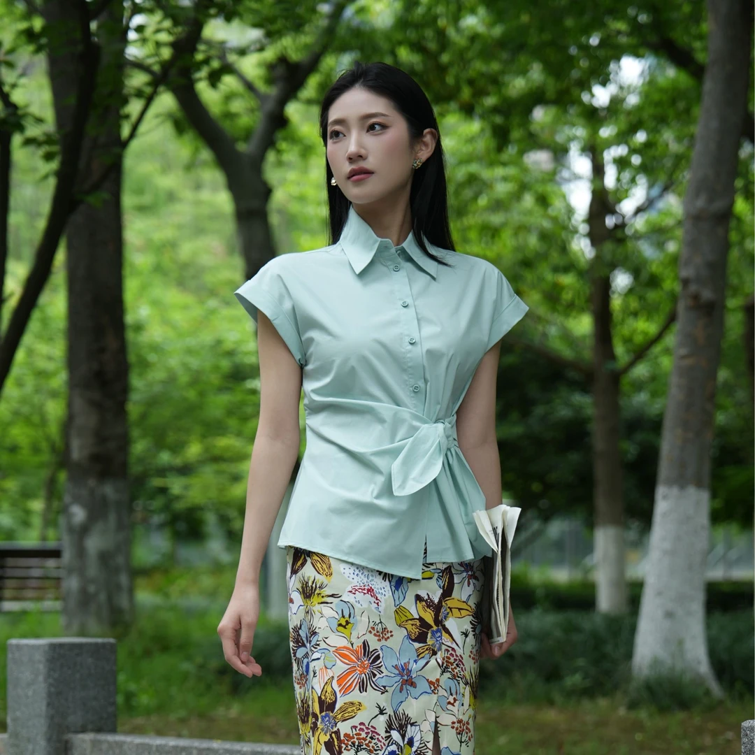 GIRDEAR/哥弟冬季爆款新款通勤洋气百搭落肩翻领薄款衬衫130019