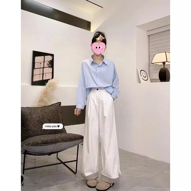 【纯棉】高腰微弹力长裤阔腿裤休闲裤时尚直筒秋季女装