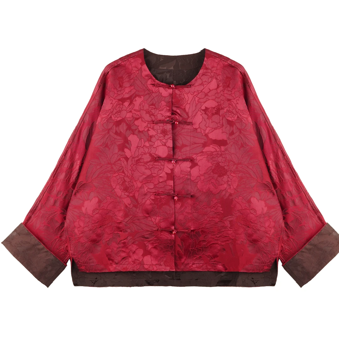 LL 2025新款时尚复古醉红颜圆领长袖中式国风外套 24zh445-1