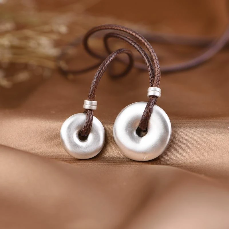 复古民族风银平安扣圆圈吊坠简约设计手工编绳饰品时尚挂坠