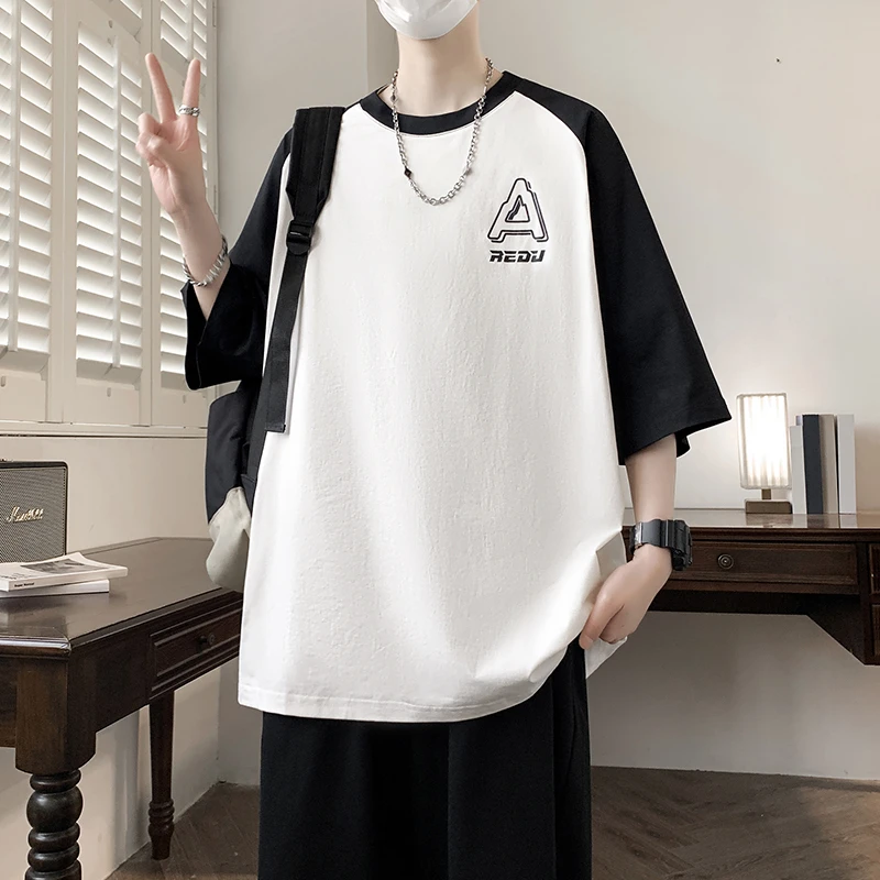 夏季青少年短袖T恤男撞色宽松百搭冰丝速干抗菌学生透气网眼体恤