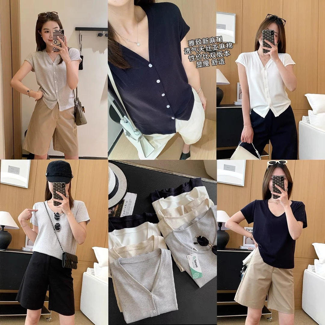 【褚培培自制】“周年庆”-雨露亚麻-夏日显瘦雅致时尚舒适透气t女