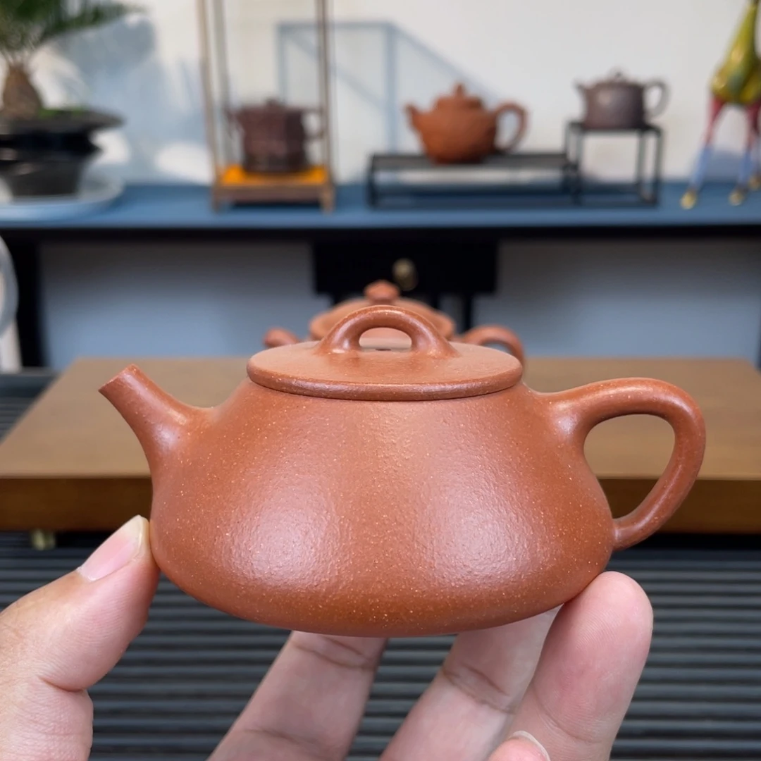 茶壶紫砂红降坡平盖石瓢160cc