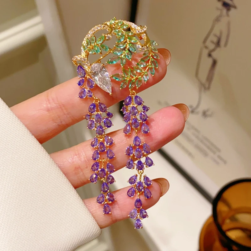 铜合金胸针 CK紫气东来紫藤花胸针新款复古优雅流苏胸花轻奢别针