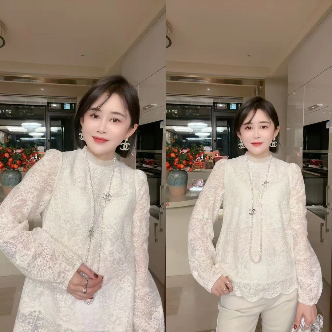 【蕾丝上衣】小立领蕾丝提花上衣18242（小码衣长约63cm）