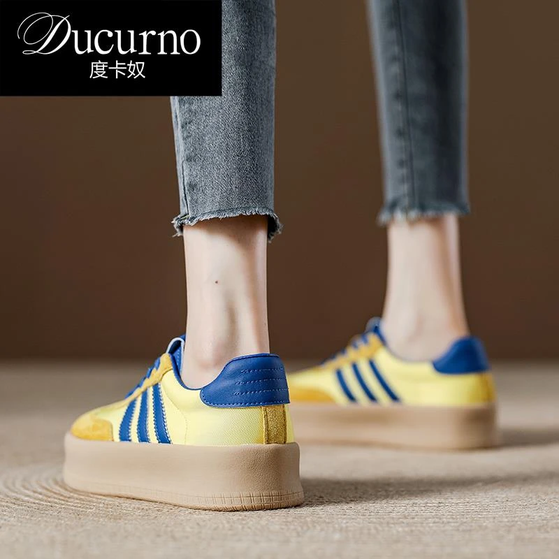 DUCURNO 厚底真皮爆款德训鞋女2025年春季新款百搭舒适运动小白鞋