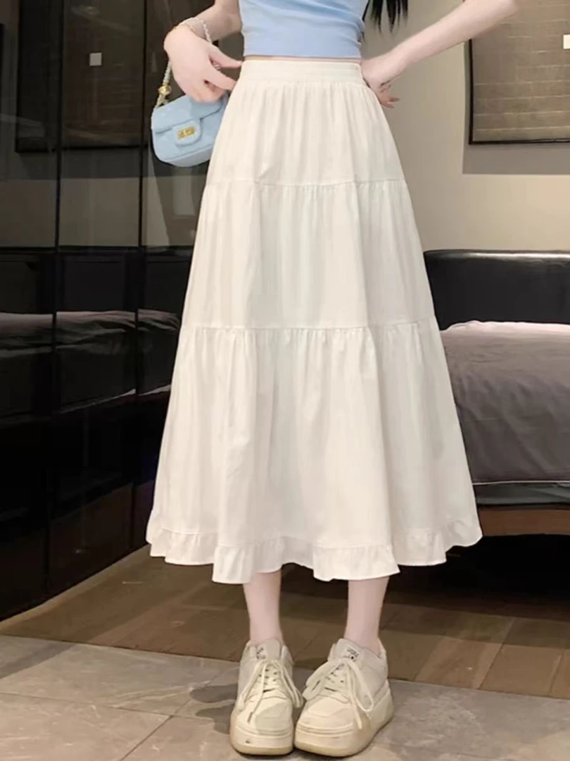 2025夏新款A字蛋糕裙半身裙不起球设计感不褪色小众高腰褶皱百搭