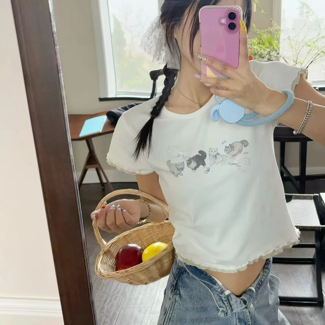 徐秋阳  糖果猫（小版型）春季新款百搭时尚休闲显瘦显白短袖12658