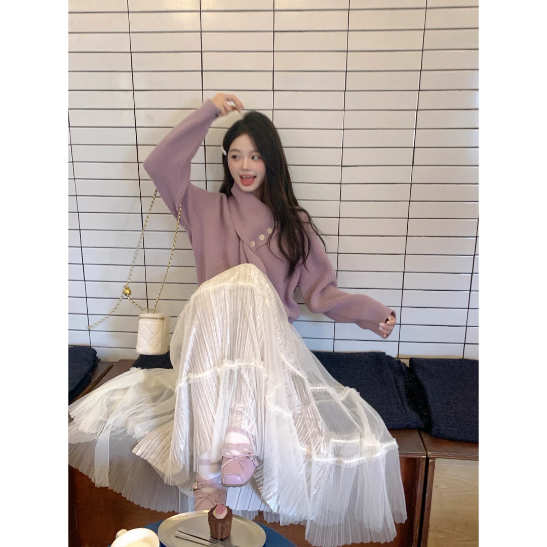 切糕自制【告白气球】小个子秋女流光风纯欲慵懒显瘦纱裙长款半裙