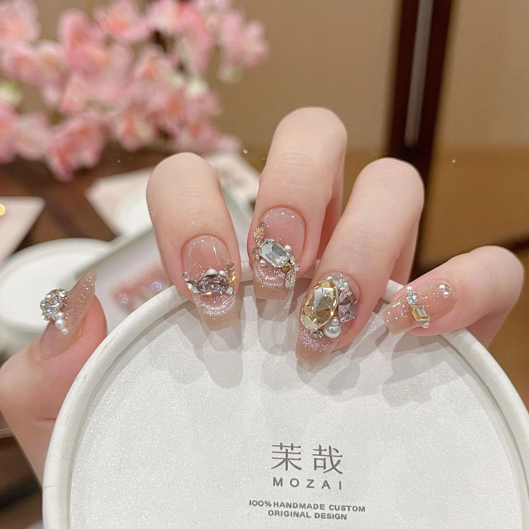 茉哉现货【金玉香颂】纯手工定制美甲拆卸穿戴甲A3856