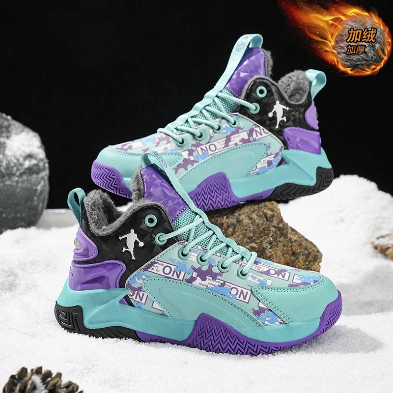 儿童篮球鞋男童冬季新款保暖加绒加厚防滑耐磨中大童学生运动棉鞋